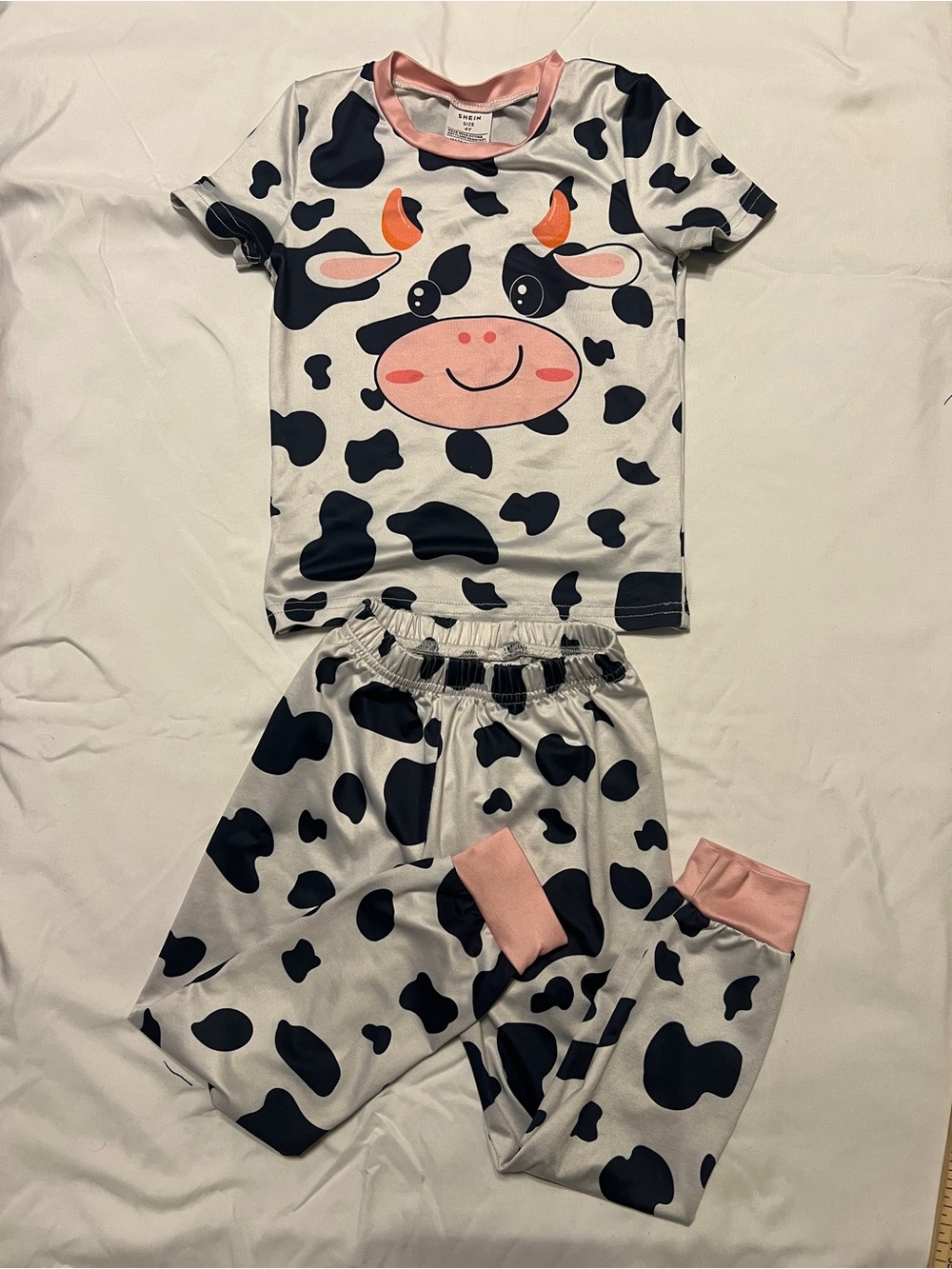 Kids SHEIN Cow Print Pajama Set with Pink Accents size 4 T